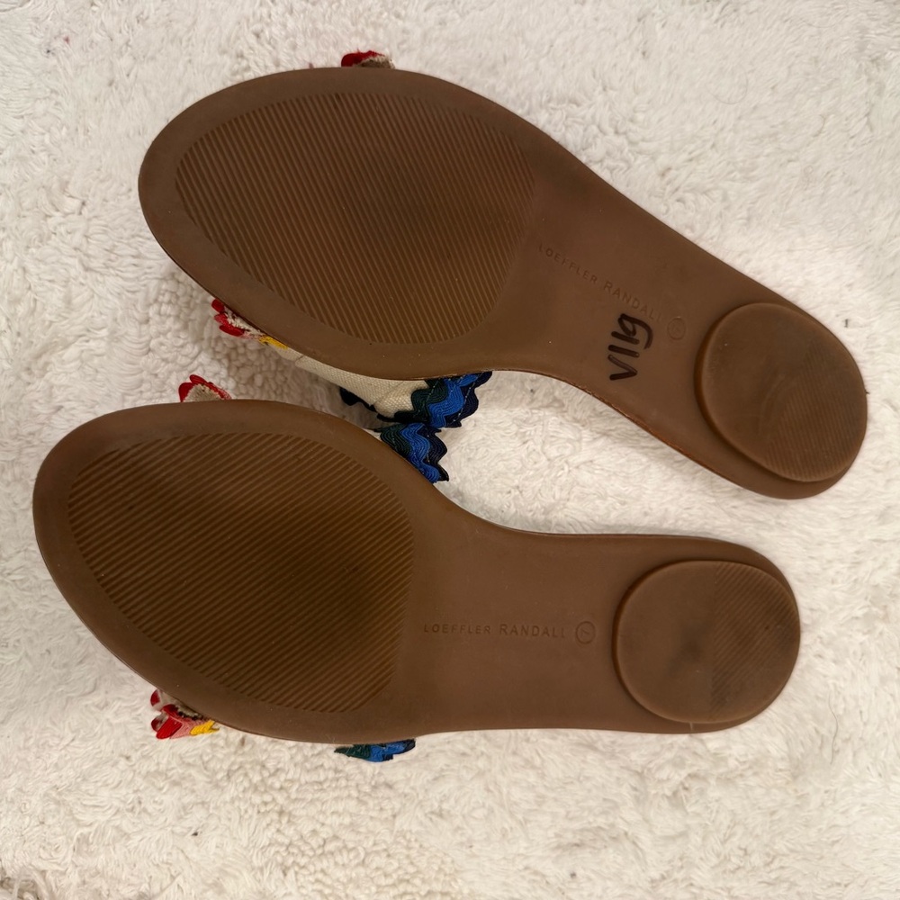 Loeffler Randall Cream Sandals with Multicolor Trim - Picture 3 of 5